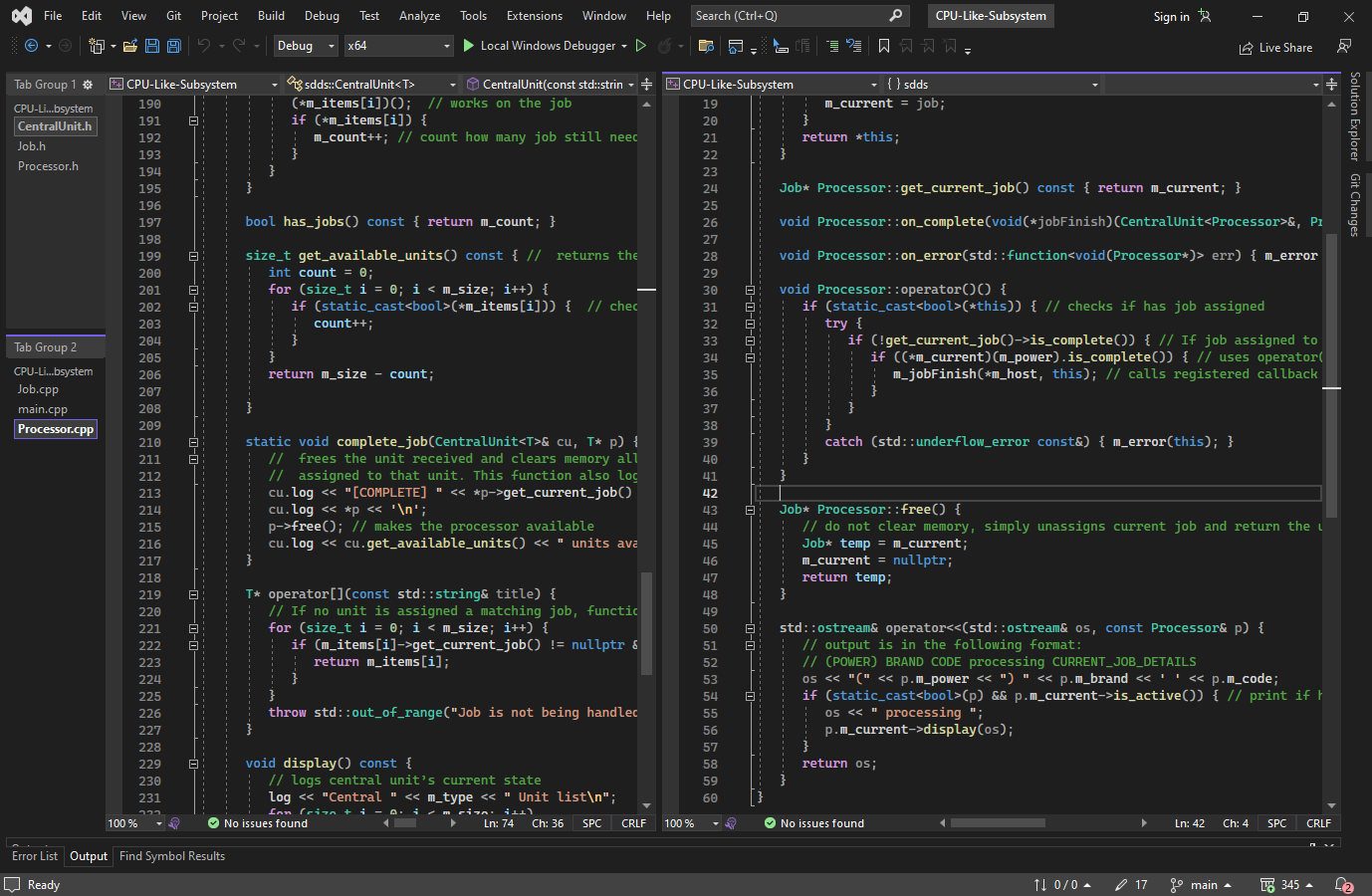 C++ code in view of the CPU like project with Visual Studio as the IDE